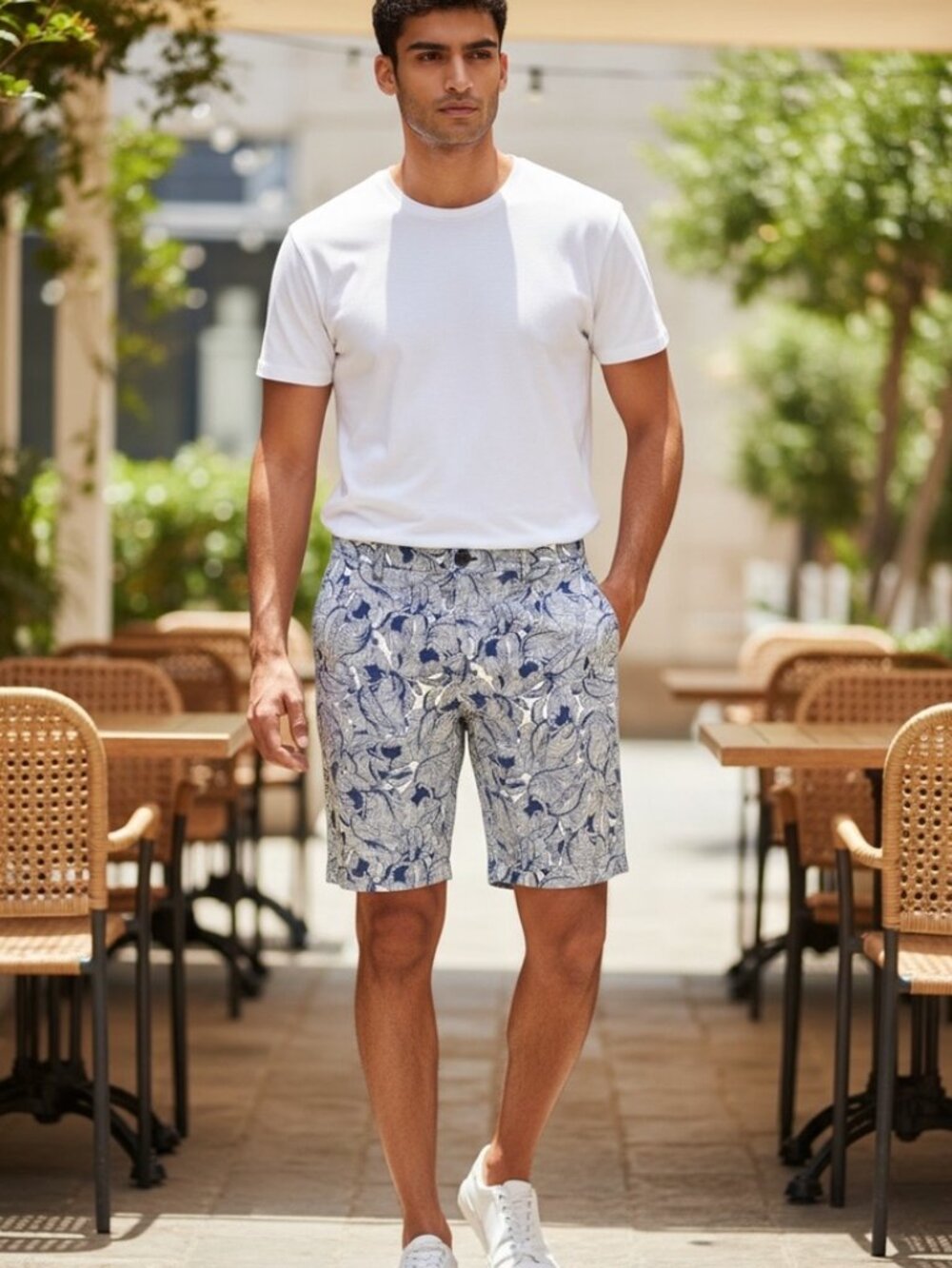 H&M men's floral print shorts, size 33, 100% cotton